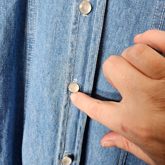 Vintage Storybook Heirloom Childs Denim Midi Dress Lace Collar Floral USA Size 8 - Picture 3 of 11
